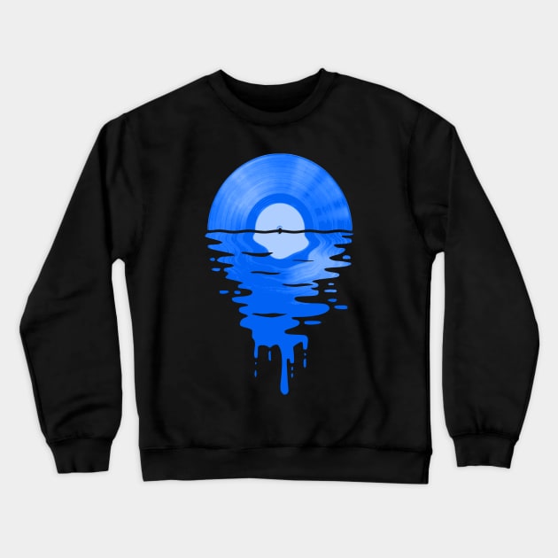 Cool Music Vinyl Record Retro Blue Crewneck Sweatshirt by Nerd_art